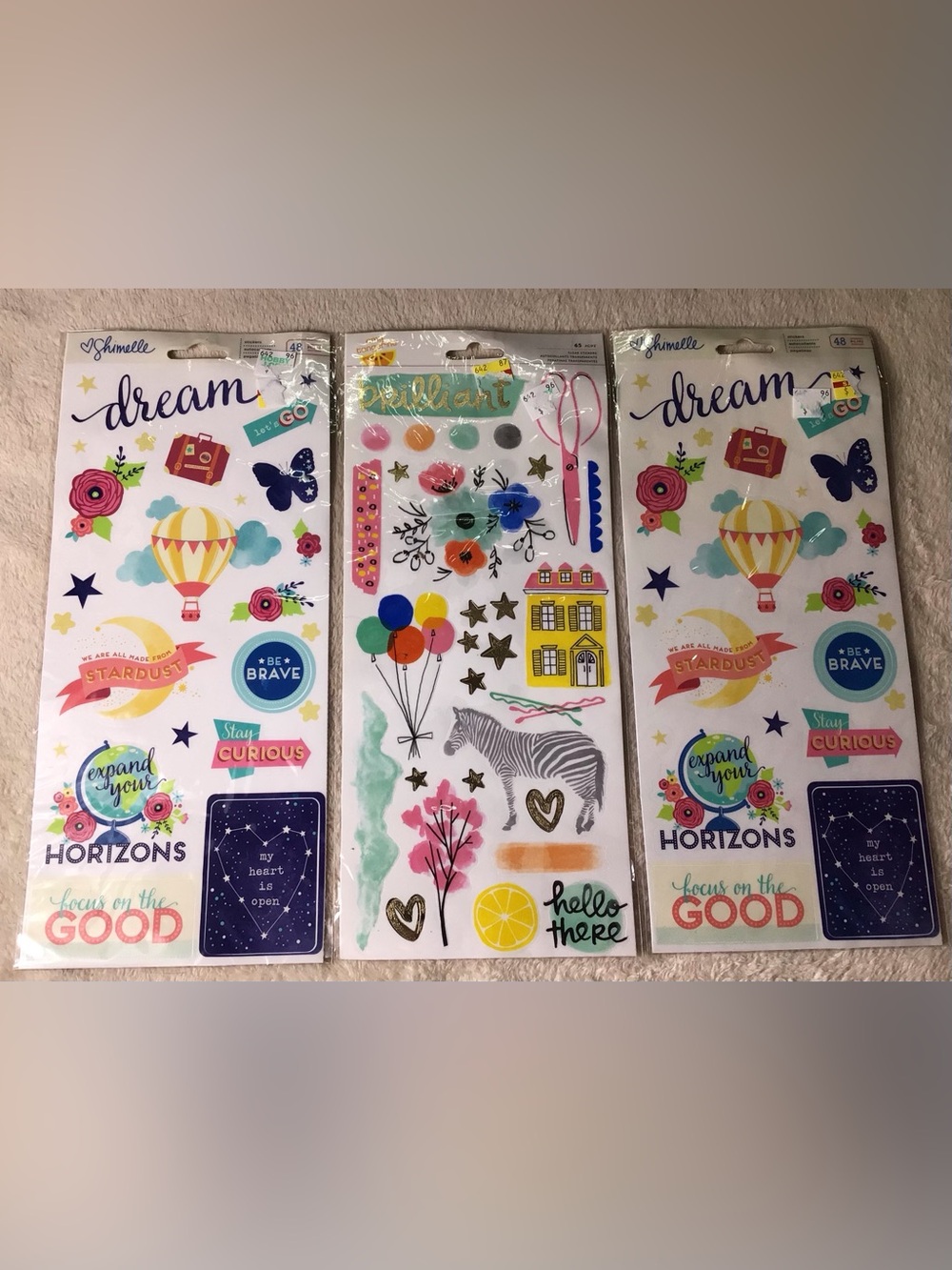 Decorative Sticker Sheet - Multicolor Floral, Zebra & Balloon Designs